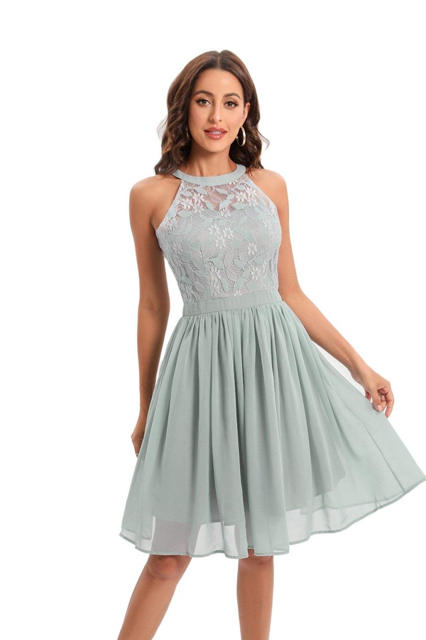 OEM midi dress manufacturing - custom embroidery high-waist A-line lace dresses for women